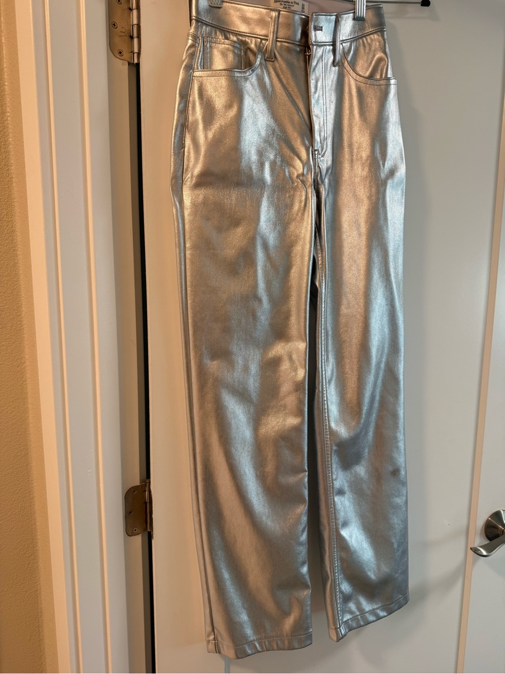 Abercrombie & Fitch Silver High-Rise Faux Leather Pants (curve love)